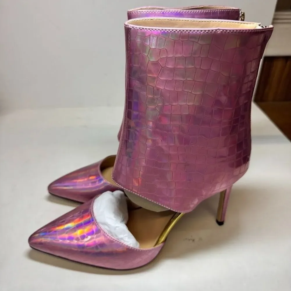 Things II Come Womens 7.5 M Iridescent Pink Snake Pointed Toe Pump Heels NIB ZB6